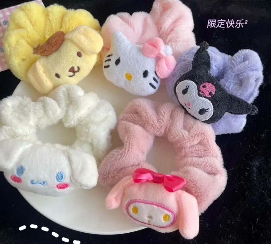 YWMX Girl Kawaii Beautiful Kuromi  Melody Plush Hairbands Cinnamo roll Stuffed Plush Toy Girl Hair Accessories