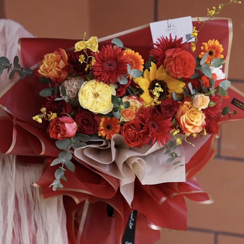 Shinewrap Factory Wholesale Pure Color Golden Edge Flower Wrapping Paper Luxury DIY Crafts Gift Packaging Flower Wrapping Paper