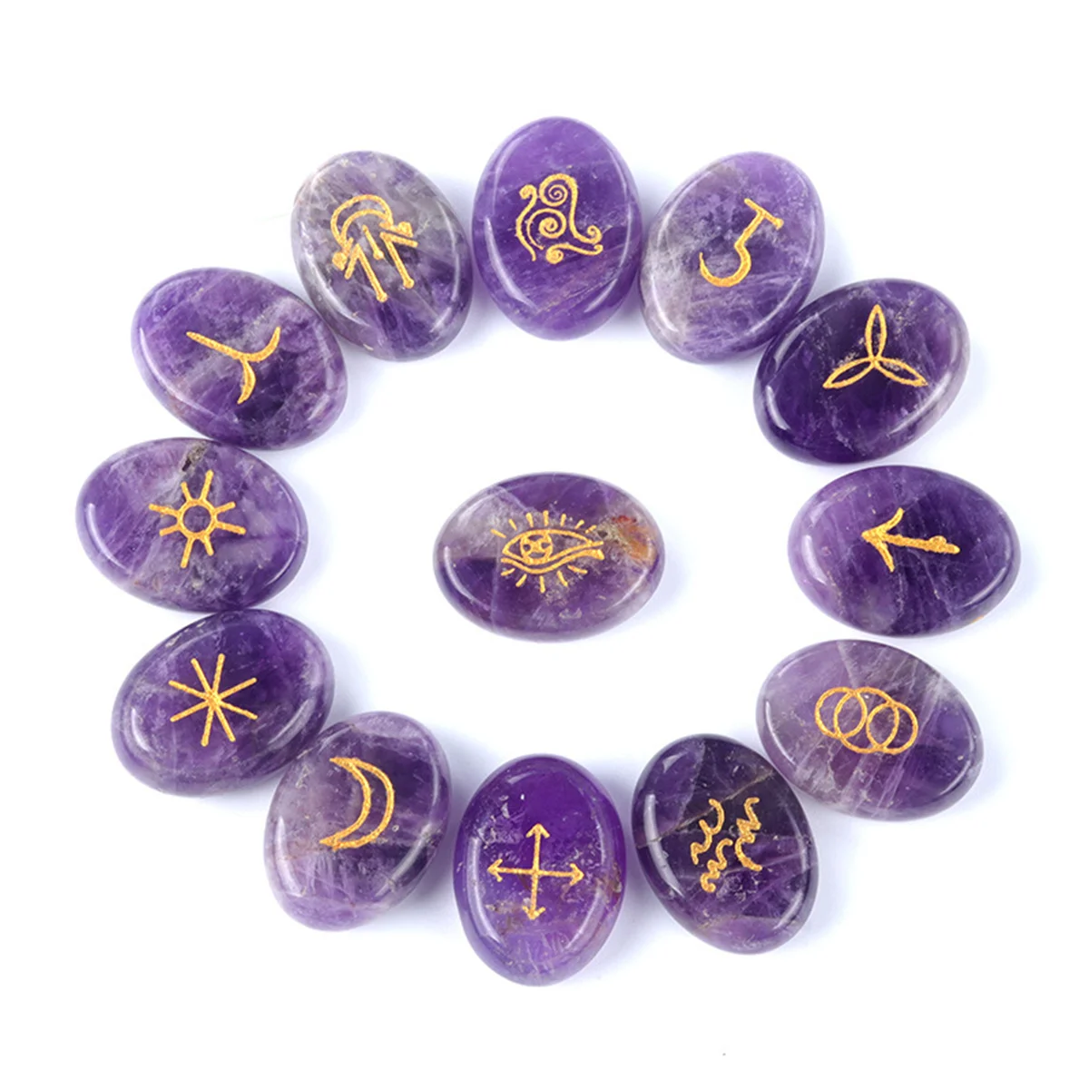 13pcs/set witches runes divination natural healing stone rose quartz  black obsidian for meditation mysticism and spirit speak