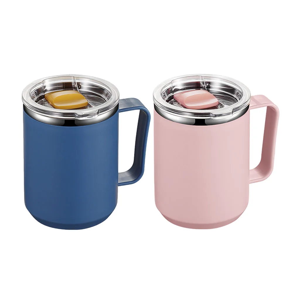 Wholesale Outside Plastic Inside Stainless Steel Leakproof Coffee Mugs Portable Insulated Drinking Water Taza With Handle Lid