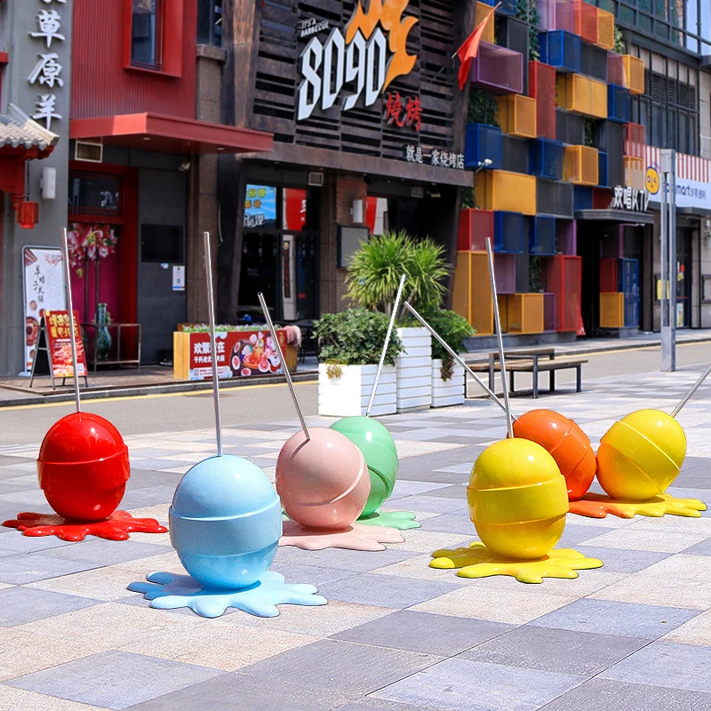 colorful outdoor square decoration large fiberglass candy sculpture artificial resin candy statues sculpture