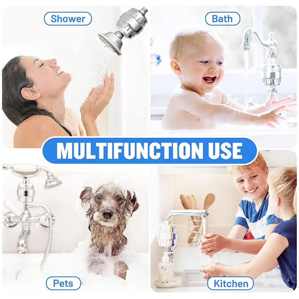 Polished Chrome  Shower Water Filter for Removing Chlorine Fluoride, 20 Stage Showerhead Filter for Hard Water Shower Filter