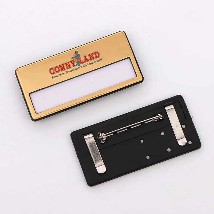 Factory Direct high quality brass name badge, custom silk printing company logo staff name tag, magnetic name plate