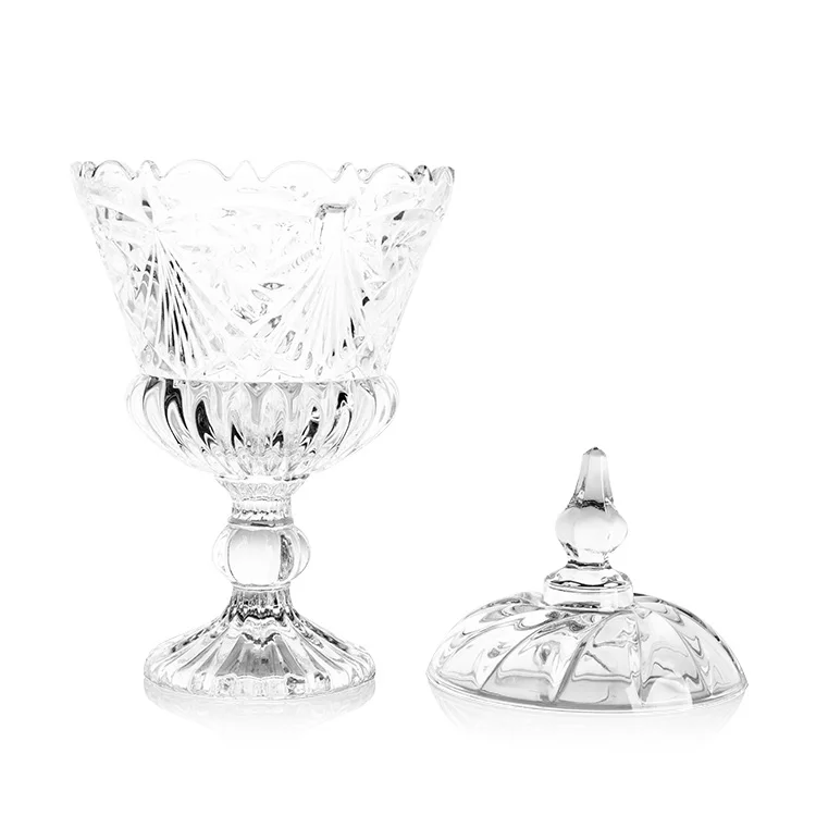 large glass pot with lid glass candy pot storage glass pot jar footed bowl