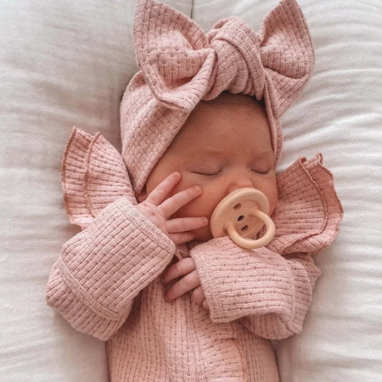 New Style Solid Color Soft Ruffle frill basic long sleeve Newborn baby Jersey Waffle Girl Baby Romper Outfits