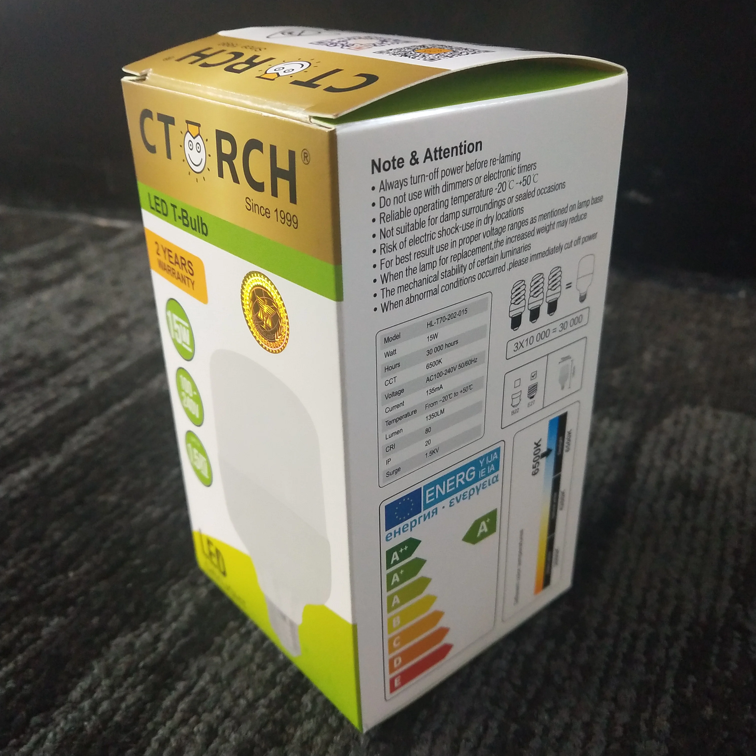 CTORCH LED 15W E27 B22 6500K Diamond 1.5kv surge pillar  T bulb