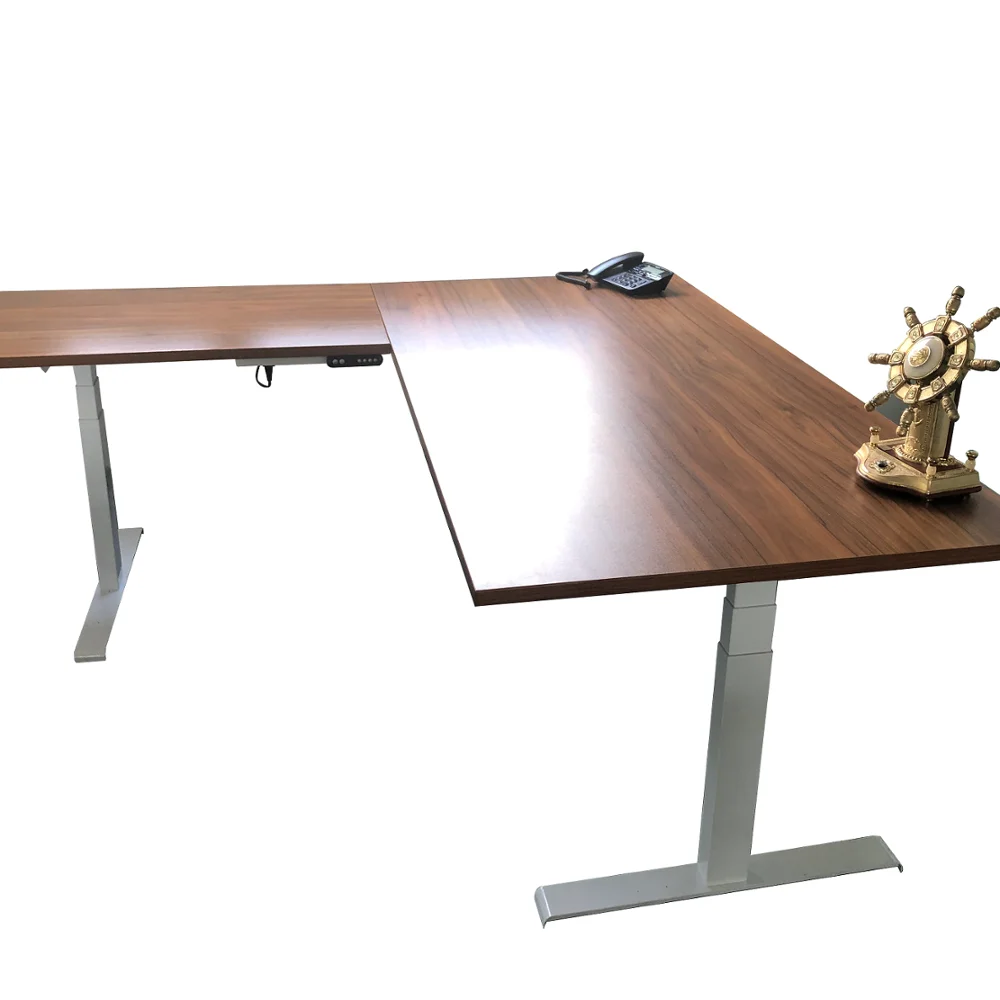 
L shape 3 legs and 3 motors executive office sit standing desk base frame 