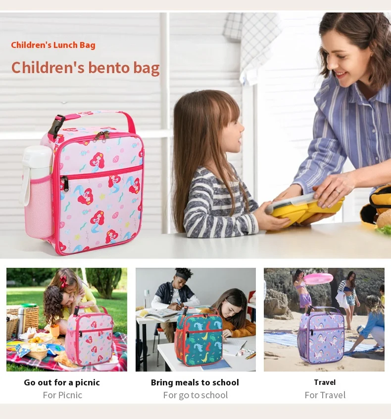 Kids Polyester Thermal Insulated Lunch Box with Waterproof reusable lightweight Feature  Cooler Bags for School or Picnics