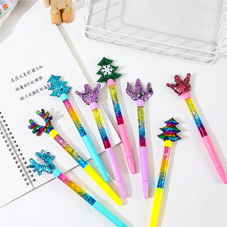 promotional top quality stationery products list custom packaging fancy christmas tree design glitter color plastic gel ink pen