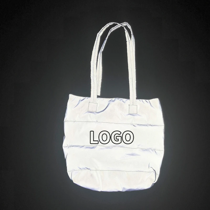 Custom logo Fashion party gray rainbow reflective waterproof nylon shopping tote bag Color reflective shopping bag