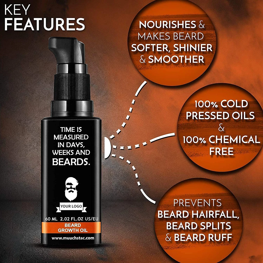 100% Natural Organic Vegan Softens Beard Growth Oil Strengthens Private Label Professional Mens Beard Care for Man