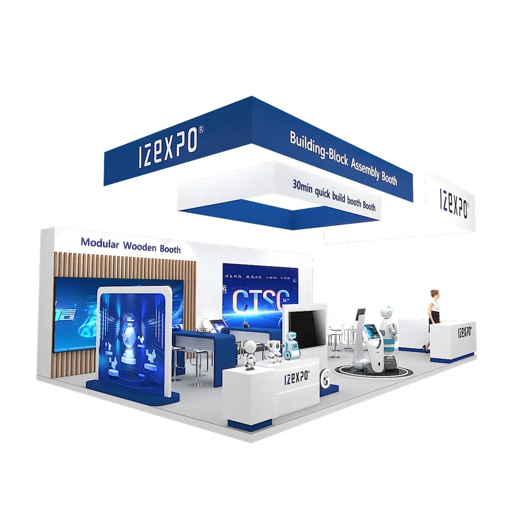 Izexpo Quick Build 30ft 20ft Booth Custom Backdrop Display Stand Hot Lightbox Double Sided Stand Promotional Trade Show Booth