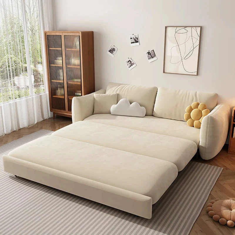 Technology Velvet Sofa Bed Multifunctional Foldable Double Small Household Cream Wind Telescopic Dual-Use Sliding Storage Beds