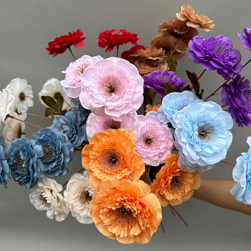 M-P132 wholesale white decorative flores artificial silk flower 5 heads peony flower for home wedding decoration