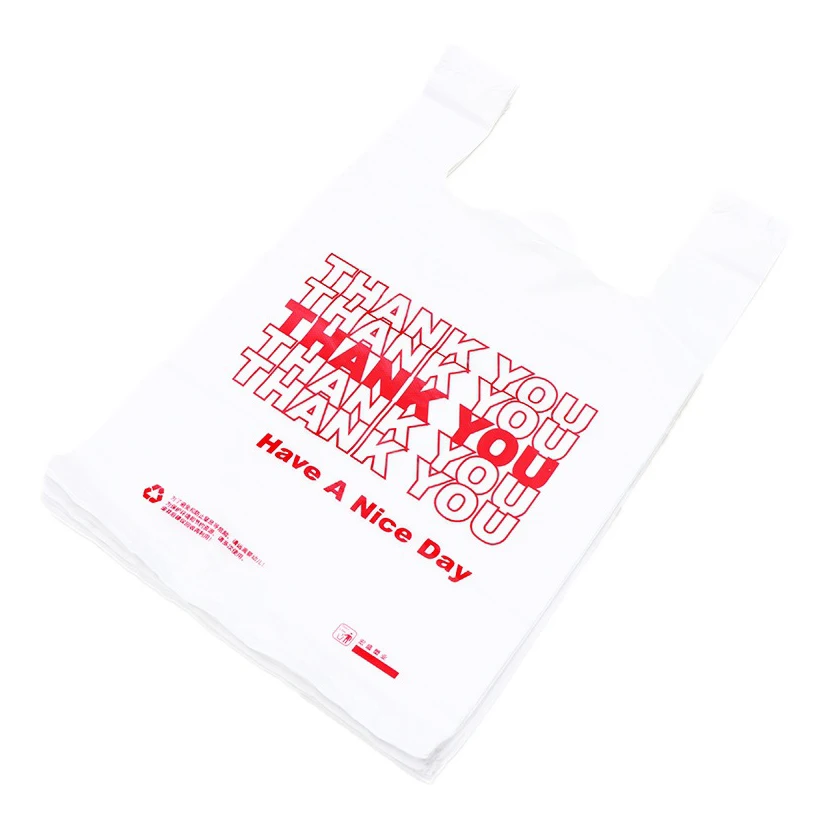 Customized Logo Biodegradable T-Shirt Shopping Bag Supermarket Side Gusset Bag with Gravure Printing PP Plastic Handle