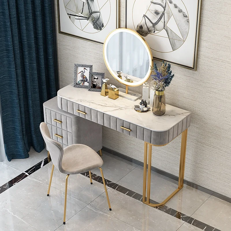 Bedroom Furniture Modern European Luxury Vanity Table Dresser Set With Mirror and Stool