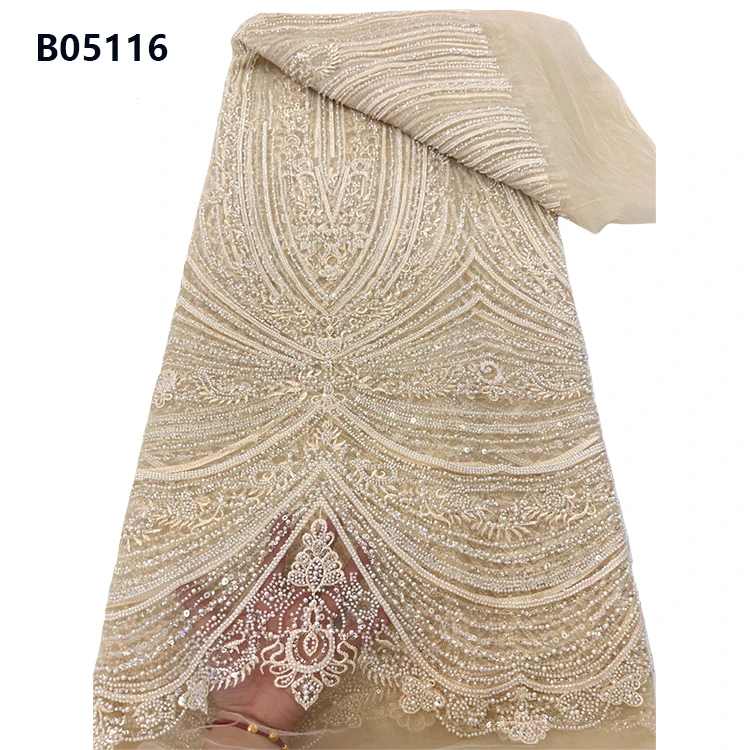 CHOCOO Hot Selling African Luxury Sequins Lace Fabric 2024 Embroidered Yellow Beads Lace Fabric