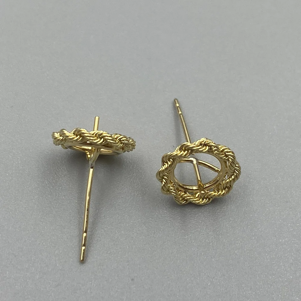 Au750 18K Gold Rope Flower Stud Earring Component Base Holder Mounts for Pearl GEM Stones Fine Jewelry Making Supplier