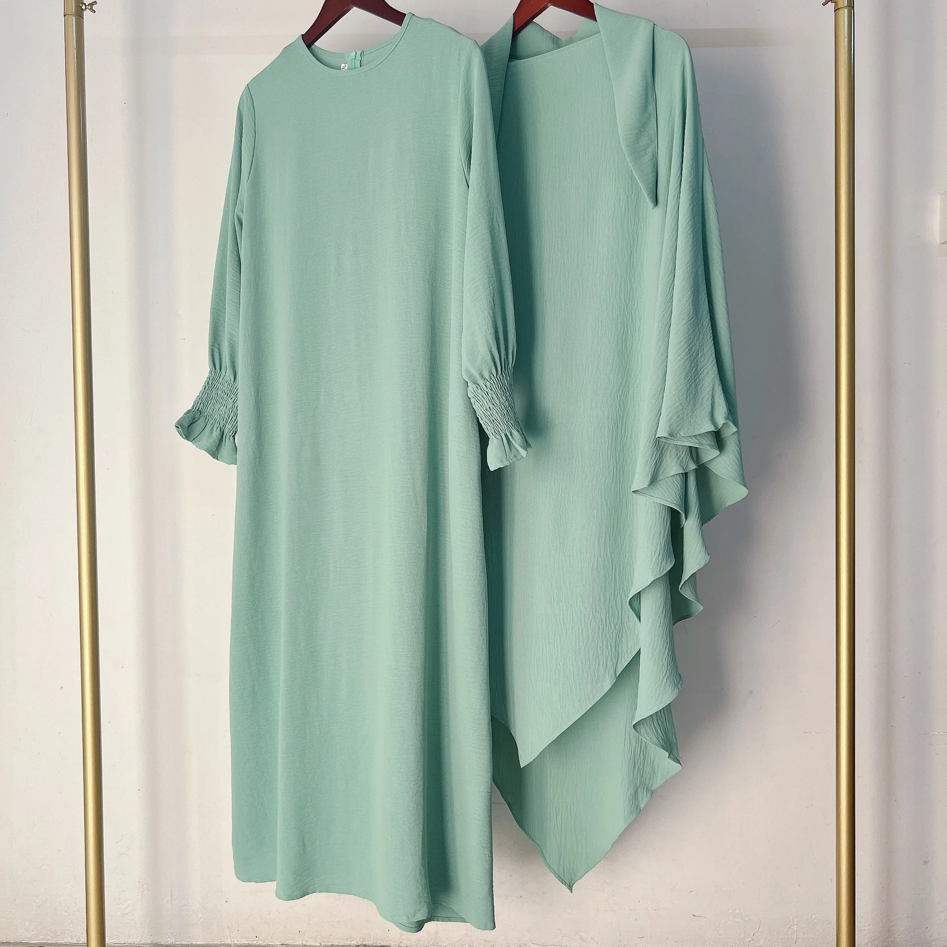 New wholesale basic arab women casual abaya dress with hijab two-piece set