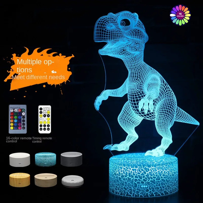 3D Dinosaur Night Light Three Pattern and 7 Color Change Decor Lamp with Remote Control for Kids