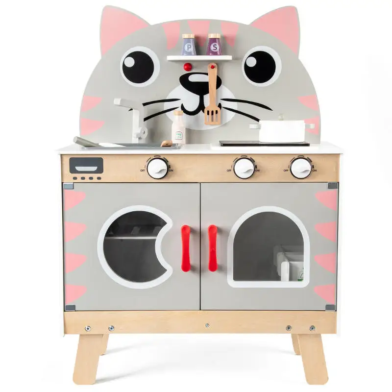 new cat happy educational girls kids toys Wooden Cooking pretend play kitchen toy