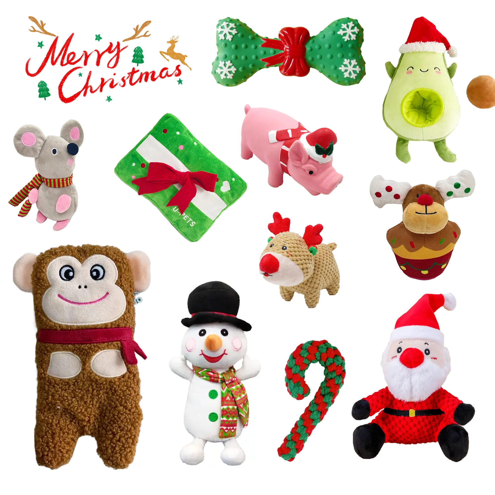 Factory cheap Plush Dog toys for Xmas fun Christmas dog toy collection