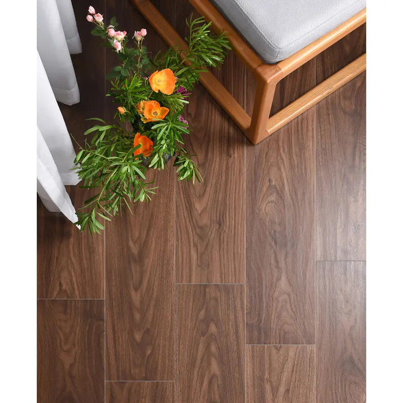 High quality Durable Dark Brown Matte Finish Walnut Design Glazed Rectified 200*1200 Non-Slip Wood Look Porcelain Floor Tile