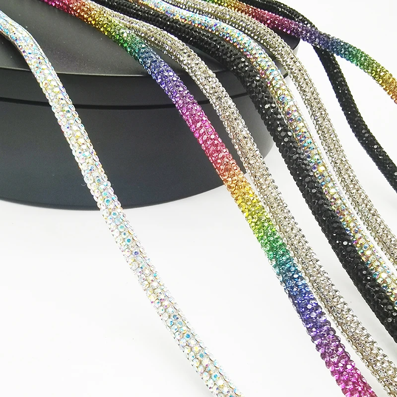 Shinny 2mm Diamond Strip String Cord With Metal Tip Stopper Hoodie Drawstring Bling Crystal Shoelace Rhinestone Rope 6mm