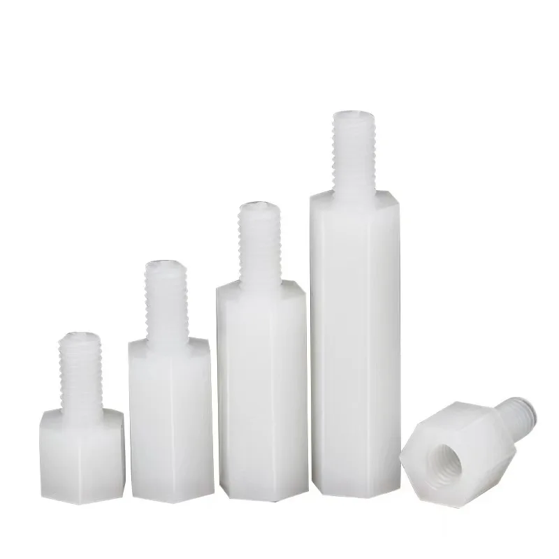 White M3 hexagonal external thread stud nylon single head spacer plastic hex standoff