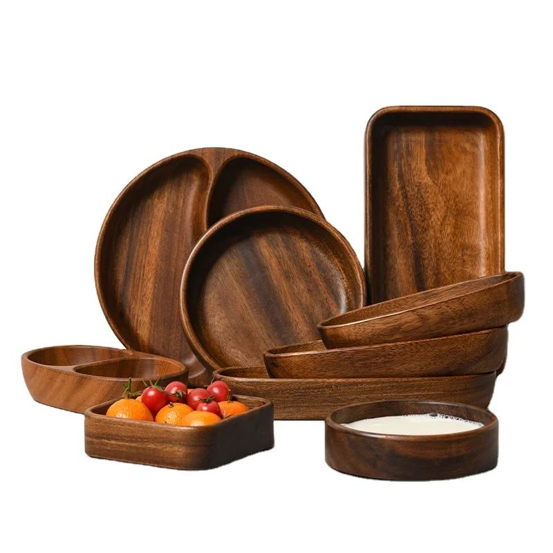 Прямоугольная тарелка для фруктов из орехового дерева