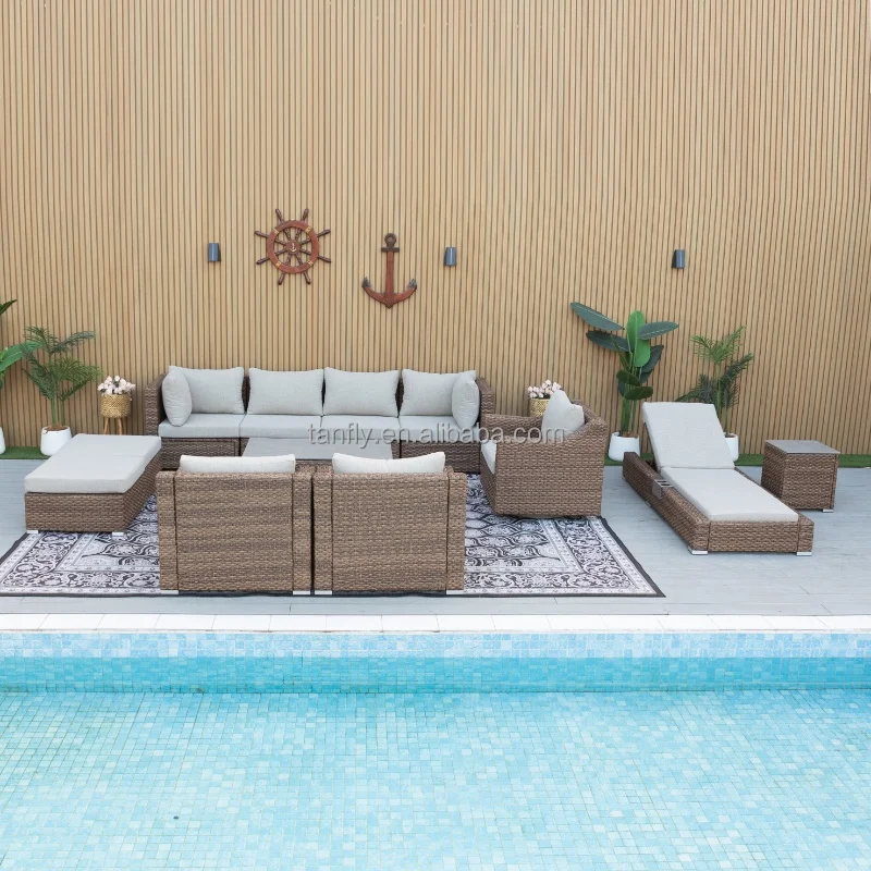 Garden Patio Rattan Wicker Furniture Sofas Outdoor Sofa Set with GFRC Fire Pit