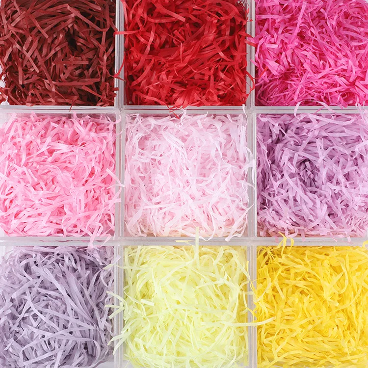 
Wholesale High Quality Decorative cosmetic box Basket filler stuff small cut cotton tissue kraft crinkle white shredded paper 
