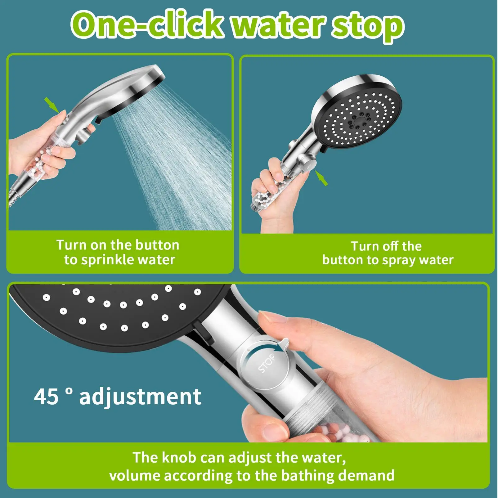 High Pressure Handheld Shower Head 5 Functions Water Saving Hot Sale Shower Head with Stop Switch