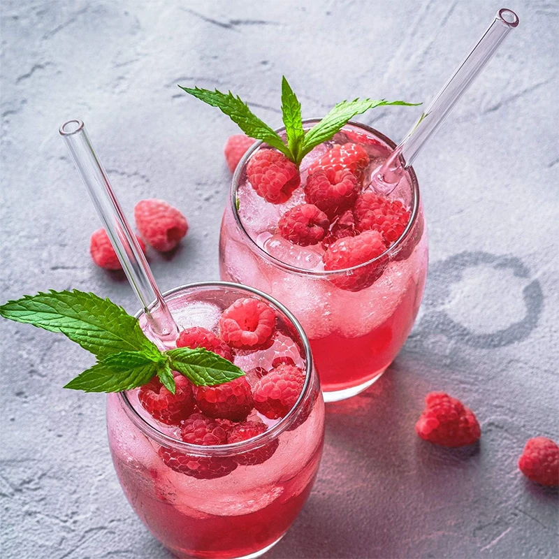 8mmx20cm Reusable Clear Glass Straw Dishwasher Safe Eco-Friendly Straight Stirring Rod Glass Smoothie Straw with Cleaning Brush