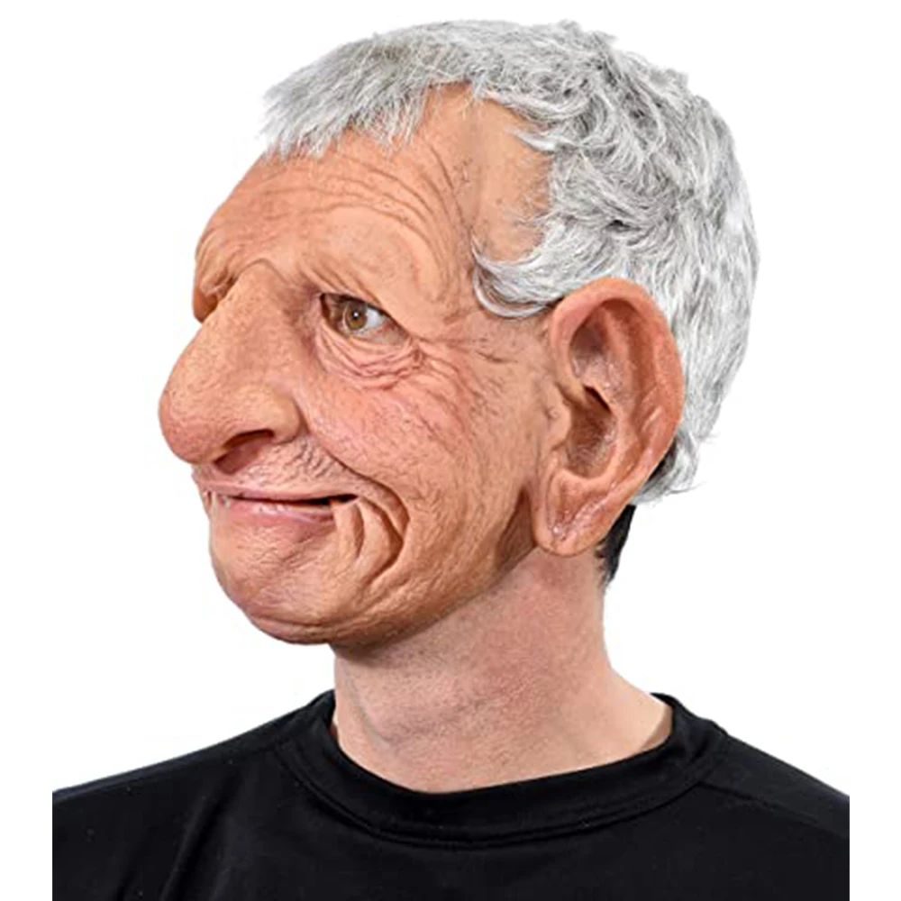 Elderly Man Mask Halloween Party Wrinkle Full Head Mask Latex Grandpa/Grandma Face Mask Party Cosplay Props