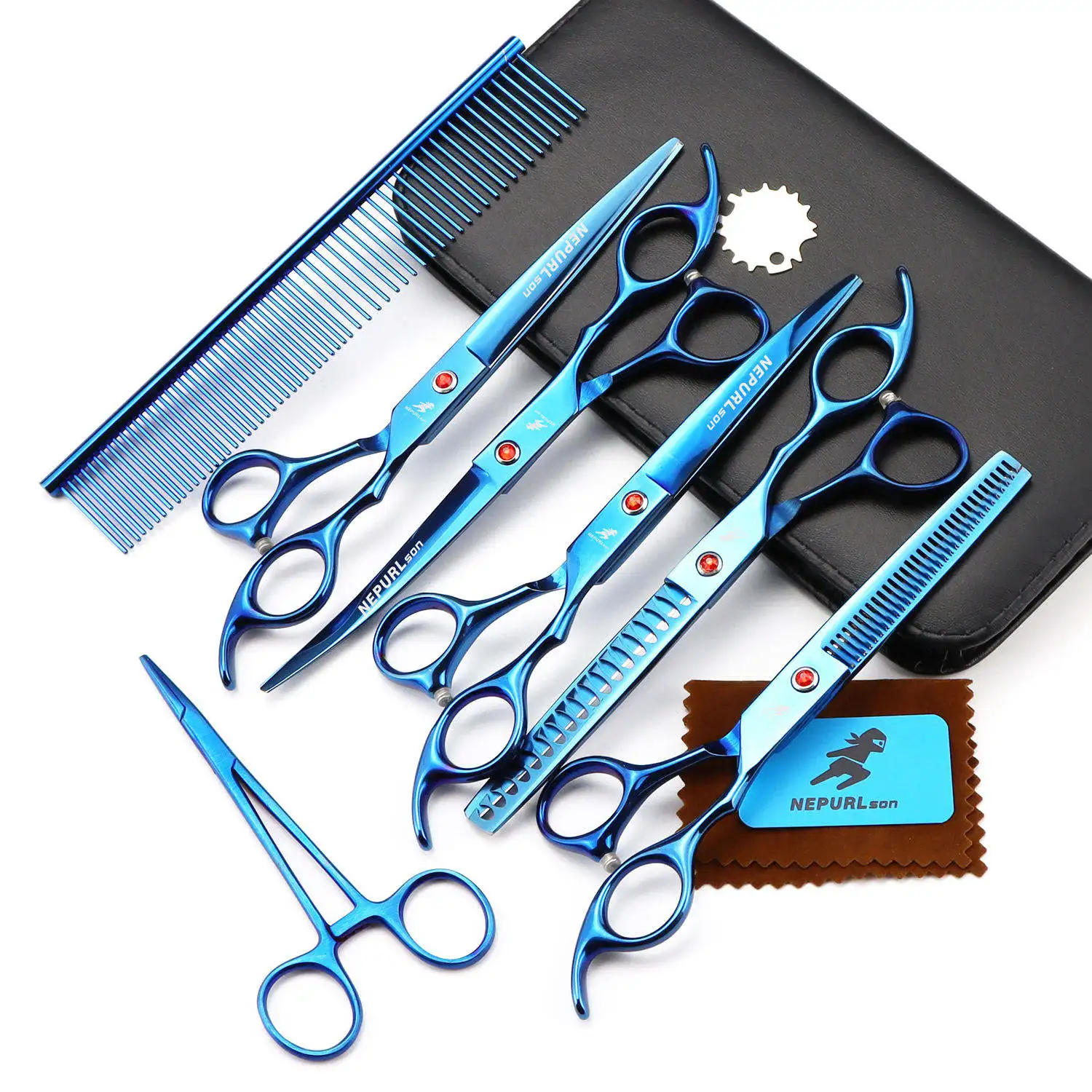 Manufacture Stainless Steel 440c 7 Inch Dog Grooming Scissors With Comb Thinning Scissors Kit For Pet Cats Hair Cutting