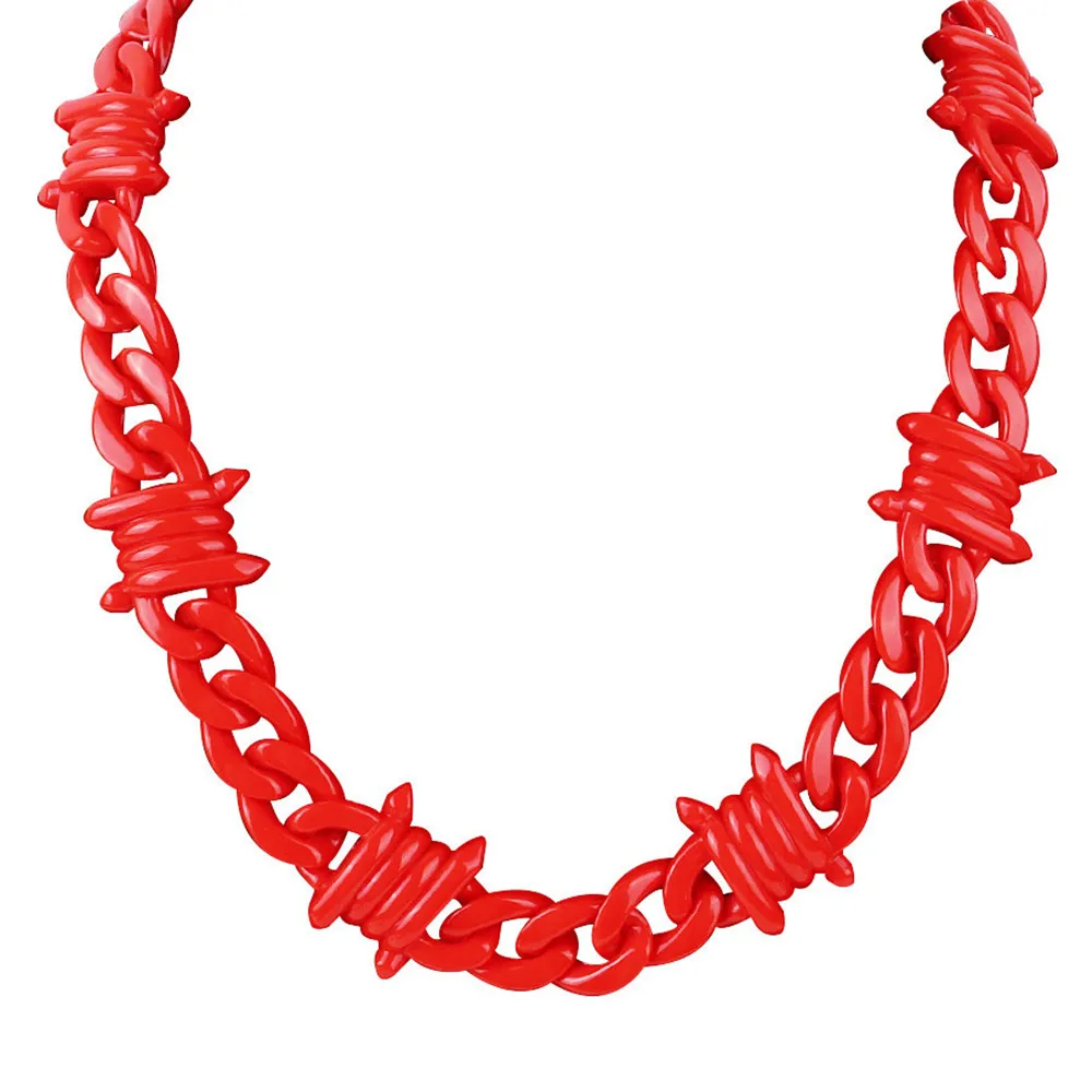Fashion Red Acrylic Link Barbed Brambles Rivets Wire Necklace Rock Punk Thorns Spike Choker Necklace For Man Women