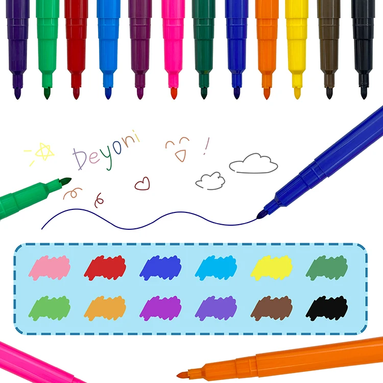 Manufacturing oem non toxic 12 colors 3 mm bullet tip watercolor markers pantone marker pens with custom colors