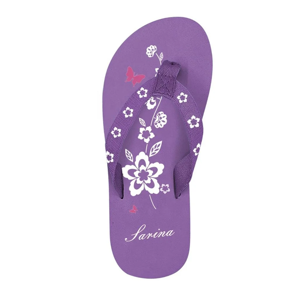 
New arrival customized logo flowers printed girls slippers flip flops for kids 