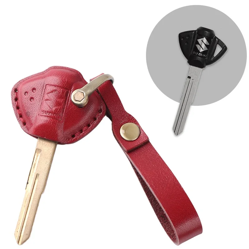 Hotsale Real Leather Key Case Fob Cover with Keychains For Suzuki Motor Motorcycle KeyRing key cover accessory