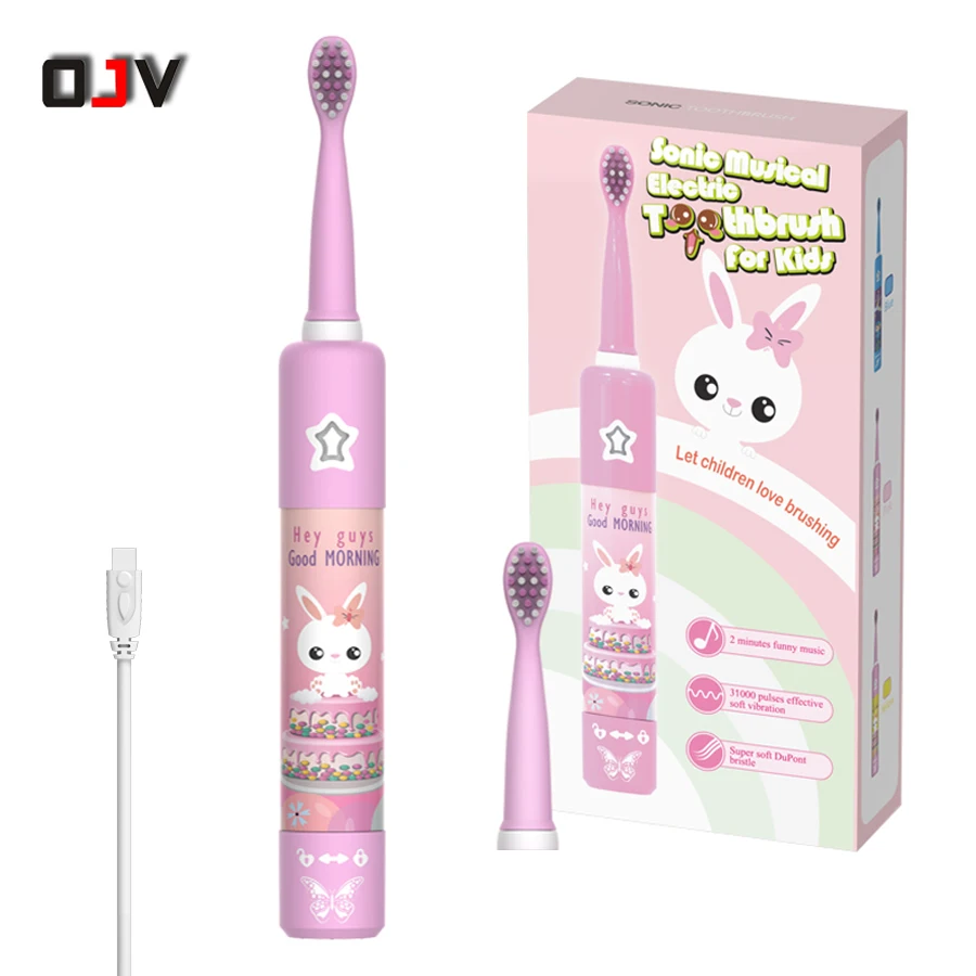 Smart timer long endurance soft bristles cartoon ultrasonic music kids electric child sonic toothbrush