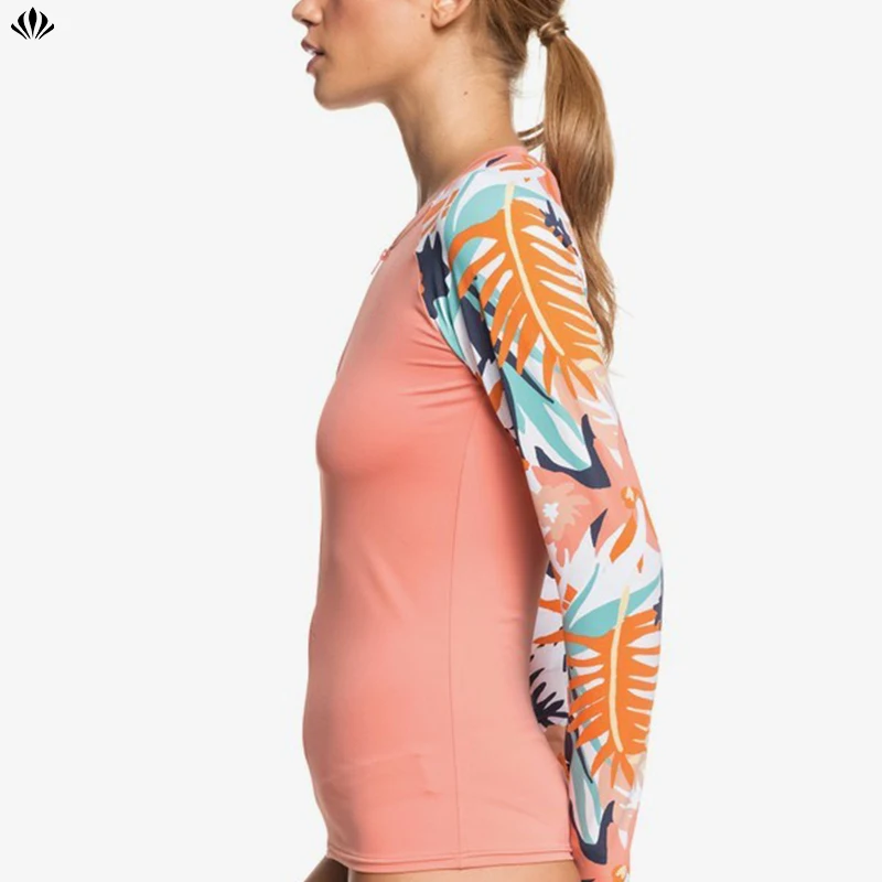 Top Women Wetsuits Long Sleeve Zip Up Slim Fit Diving Surf Jacket UPF 50 Printed Stretch Rashguard