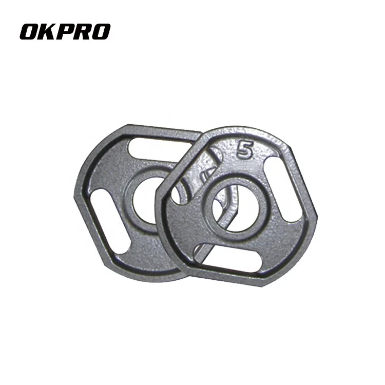 OKPRO Free Weight Plate Black Painted with 3 handles Cast Iron Weight Plates