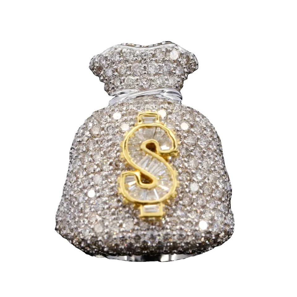 2024 Hot Selling 925 Silver Gold Plated Hip Hop Style Iced Moissanite 14K Wedding Jewelry Dollar Sign Cross Lab Grown Diamond