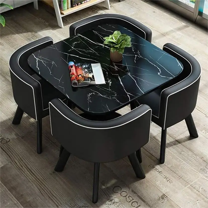 Wholesale Modern Dining Table Sets 4 6 Chairs Dining Table Wooden Restaurant Cafe Chatting Table