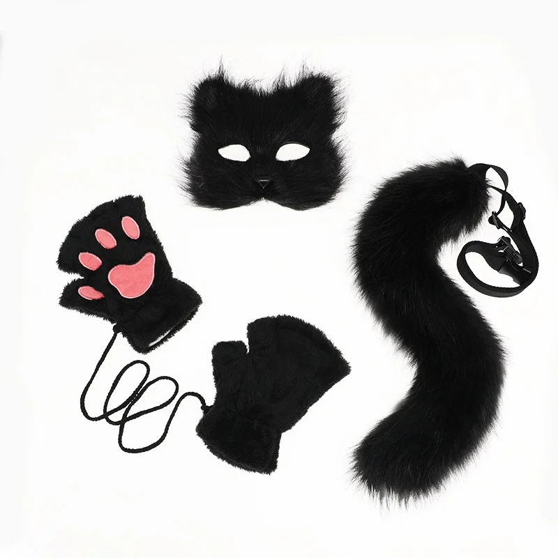 Hot sale new plush fur fox mask animal paw gloves and Anime cosplay tail sets