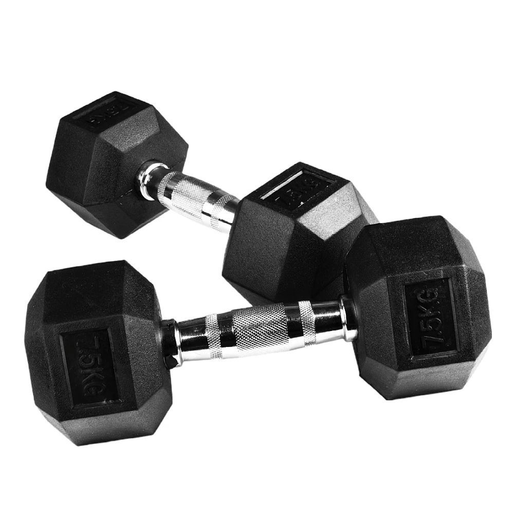 high quality fitness 5-100LB hex rubber dumbbell with steel core and Arc handle dumbbell