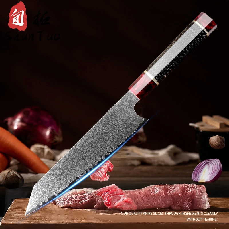 kitchen custom made logo brand metal 5cr15 rose gold table knife set damascus kiritsuke knives with resin wood handle
