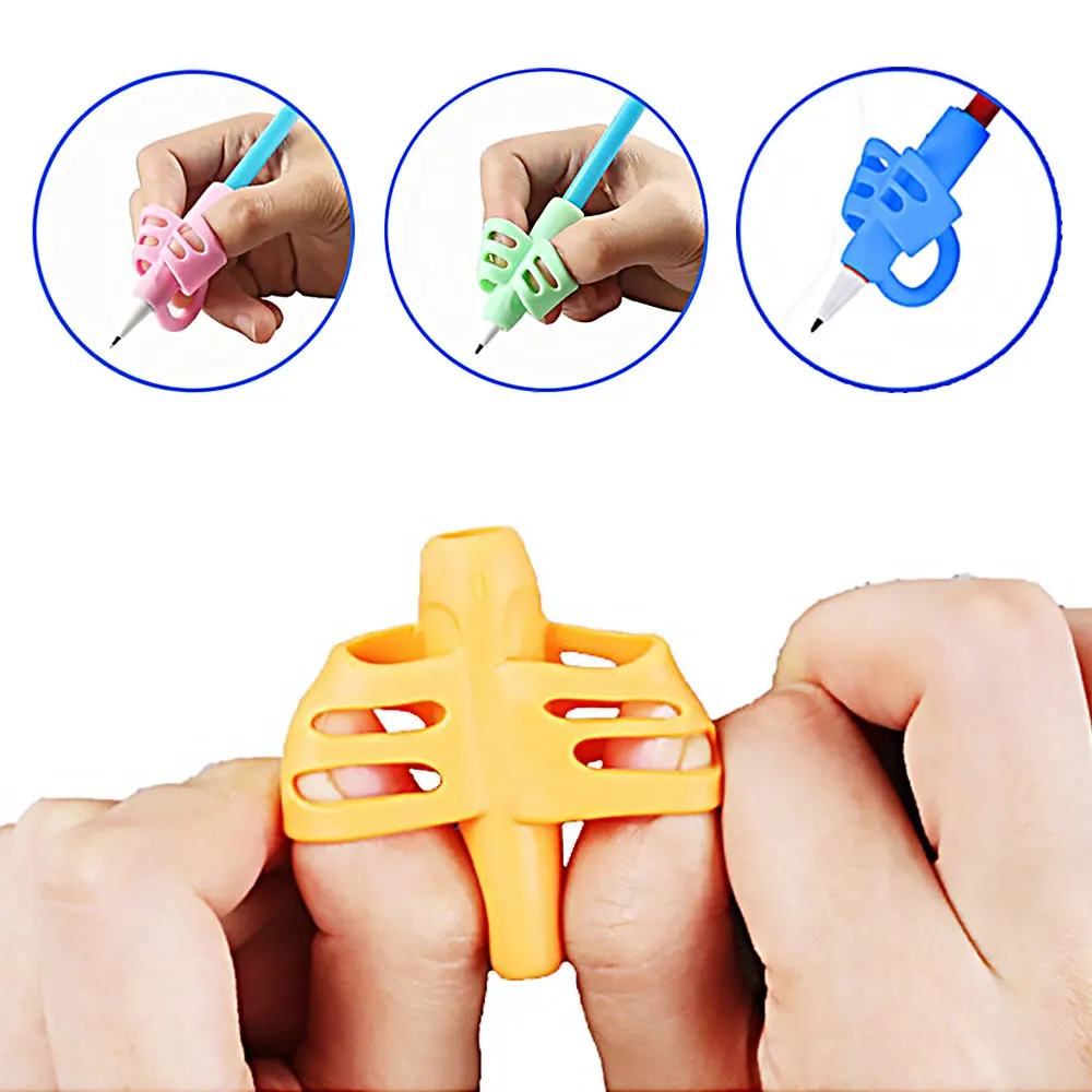 Silicone Three-Finger Children Pencil Holder Writing Aid Grip Kids Learning Pen Pencil Aid Grip Kids Writing Posture Corrector