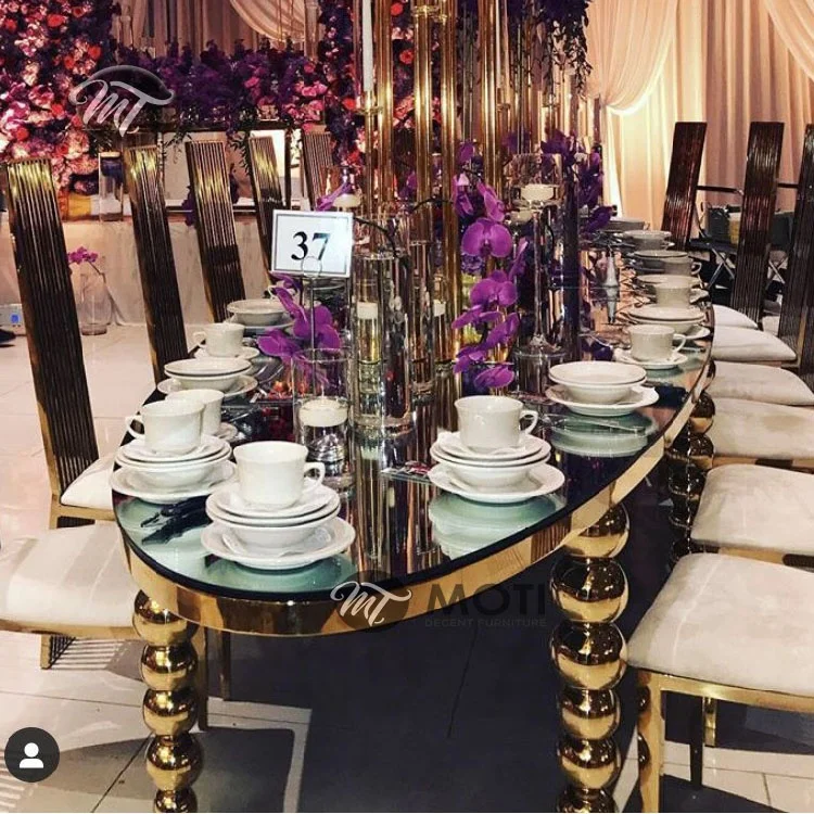 Luxury gold and white long rectangular shape wedding dining table for event party decor